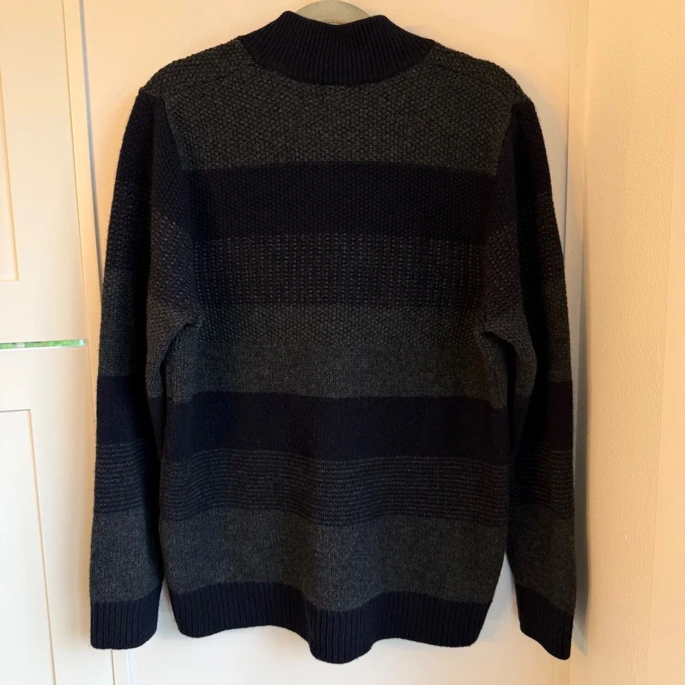 L.L. Bean 100% Lambswool Sweater Mens L Quarter Button Blue Gray Henley Pullover